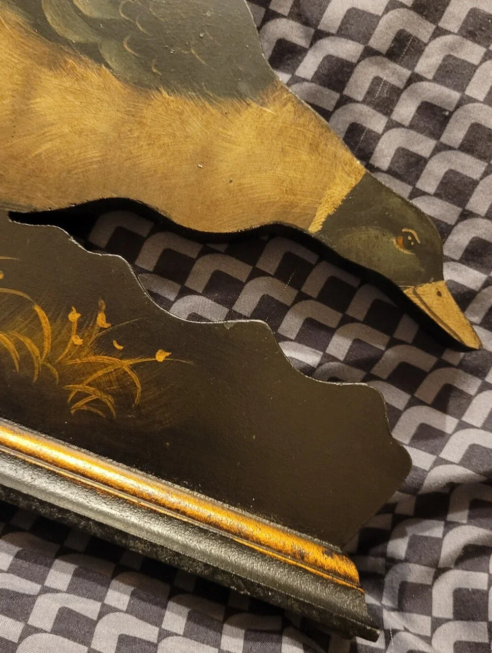 Vintage Folk Art Wooden Duck Silhouette Shelf / Mantle Decor Rustic Hand-Painted